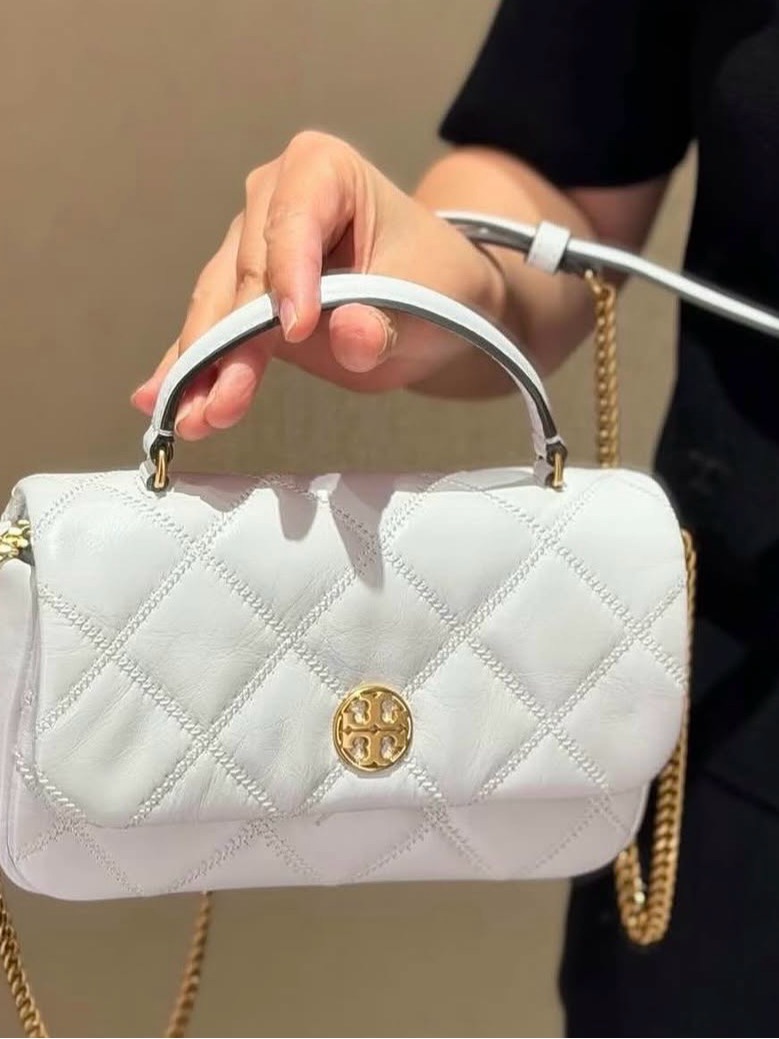Tory Burch Willa White Quilted Leather Top-Handle Satchel With Gold Hardware